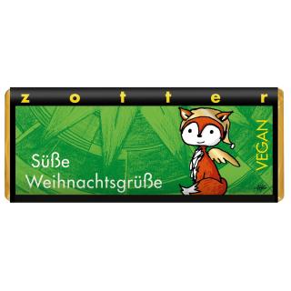 Zotter Schokolade, Süße Weihnachtsgrüße - Haselnussnougat mit Krokant, 70g VEGAN