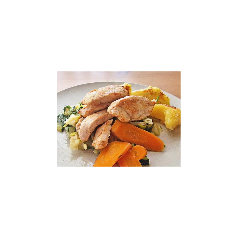 Sommergemüse mit Hähnchenbrust und gerösteten Kart