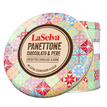 Panettone Schoko & Birne mit Schokoglasur "Mosaik", in der Dose